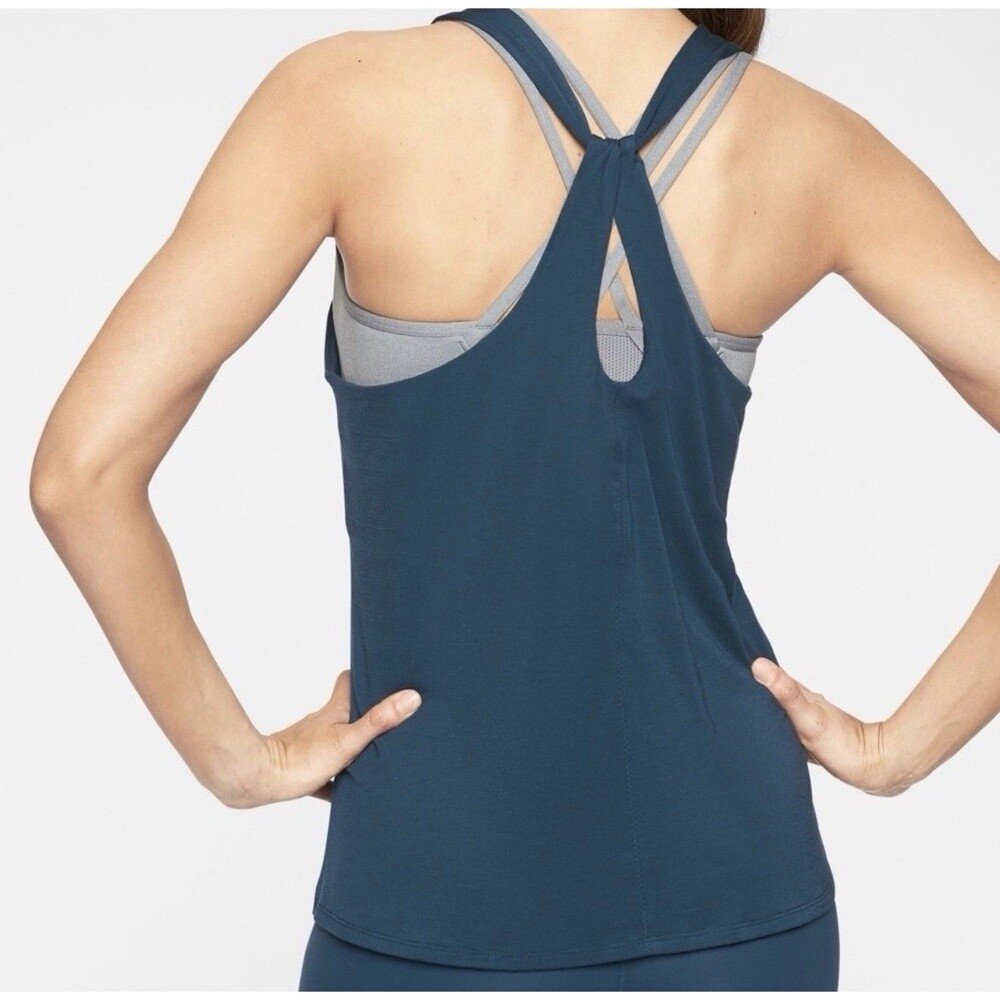 Athleta Essence Cross back Tank Top Extra Large Teal Blue $49 Workout Fitness